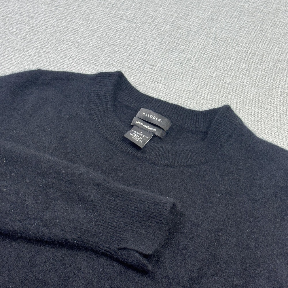 Halogen Cashmere Pullover Sweater Womens Small Black Crew Neck Long Sleeve